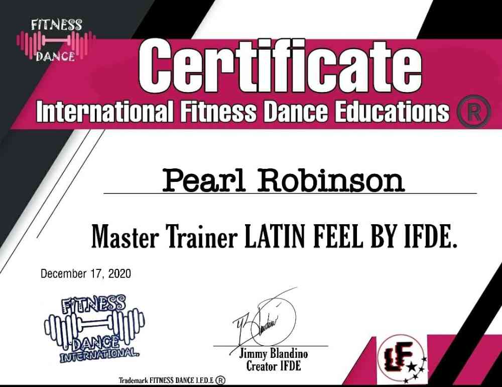 master trainer de latin feel by ifde de pearl robinson - pearl fitness